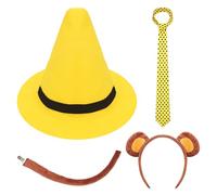 Benwanfee 4Pcs Halloween Couple Costume Set for Adult Yellow Costume with Derby Hat Black Polka Dots Necktie Monkey Headband and Tail for Halloween Dress up Accessories