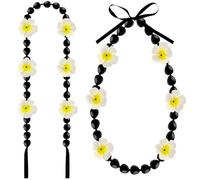 Benwanfee Hawaiian Graduation Kukui Nut Lei 2026 Graduation Necklace Artificial Plumeria Flower Money Lei Tropical Hawaii Luau Wreaths Grad Gifts for High School College Graduation Party Accessories