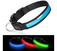 Benxdara Light Up Dog Collar USB Rechargeable, Adjustable LED Dog Collar with 3 Lighting Modes for Small Medium Large Dogs Walking for the Dark Safely - Blue - L
