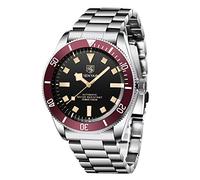 BENYAR Black Bay Men's Automatic Watch, Stainless Steel Belt One-Way Aluminum Bezel Fashion Casual Waterproof Mechanical Watch Japanese Automatic, Golden red, Mechanical,Automatic Watch