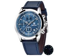 Benyar Men's Analog Quartz Watch Chronograph 50M Waterproof Luminous Date Casual Stylish Gift for Men, Blue, Strap