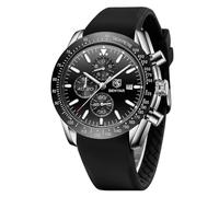 BENYAR Men's Analogue Chronograph Quartz Watch 30M Waterproof Luminous Date Display Casual Watch Sport Leather Watch (Black/Rubber Strap)