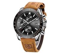 BENYAR Men's Analogue Chronograph Quartz Watch 30M Waterproof Luminous Date Display Casual Watch Sport Leather Watch (Silver Black/Suede Strap)