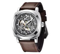 BENYAR Mens Automatic Mechanical Wrist Watch Leather Strap Golden Movement 45 mm Skeleton Dial 30M Waterproof Elegant Gift for Men