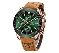 BENYAR Men's Business Analog Chronograph Quartz Watch 30M Waterproof Luminous Date Display Fashion Casual Watch Sports Multi-Dunctional Leather Watch(Green)