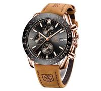 BENYAR Men's Business Analog Chronograph Quartz Watch 30M Waterproof Luminous Date Display Fashion Casual Watch Sports Multi-Dunctional Leather Watch(Gold Black)