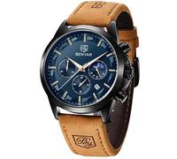 BENYAR Men's Watch Waterproof Chronograph Luminous Classic Watches Leather Strap Large Dial Date Analogue and Anti-Scratch Elegant Gift (Black Black), Brown/A, Men, Casual