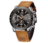 BENYAR Mens Watches Analog Quartz Chronograph Waterproof Luminous Watch for Men Business Work Sport Casual Brown Leather Band Dress Men's Wrist Watches Elegant Gifts for Men