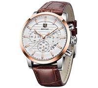 BENYAR Mens Watches Quartz Chronograph Business Brand Waterproof Wristwatches Fashion Brown Leather Watches for Men (Leather Gold White)