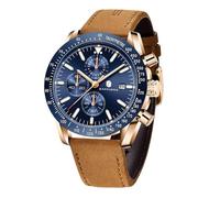 BENYAR Mens Watches Quartz Movement Chronograph Leather Strap Fashion Business Sport Design 30M Waterproof Scratch Resistant Elegant Gifts for Men, brown strap/rose gold case/blue face