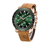 BENYAR Men's Watch Quartz Sports Chronograph Fashion Business Luxury Brand Waterproof Watch Analog Date Men's Brown Leather Watch for Men (5140 Gold Green)