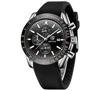 BENYAR Men's Watches Quartz Sports Chronograph Fashion Business Luxury Brand Waterproof Watch Analog Date Men's Brown Leather Watch for Men（Rubber Silver Black）
