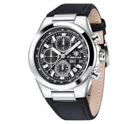 BENYAR Quartz Movement Chronograph 30 m Waterproof Luminous Date Classic Leather Strap Men's Watches(Silver Black)