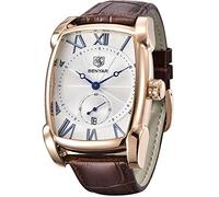 BENYAR Rectangle Wrist Watch for Men with Leather Strap, Men's Retro Fashion Casual Classic Watches Perfect Gifts for Friend, G Rose Gold, Vintage