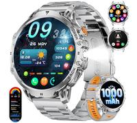BENYAR SMART-Smart Watch for Men 1000mAh Battery, 1,85" HD Large Screen Fitness Watch with LED Flashlight/Bluetooth Call, 110+Sports Modes Pedometer with Step Counter/Calories IP68 Waterproof, Silver