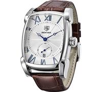 BENYAR Watch for Men Date Week Moon Phases Square 3ATM Waterproof Black Brown Blue Leather Strap Fashion Casual Classic Retro Rectangle Men's Wrist Watches Perfect Gifts for Friend