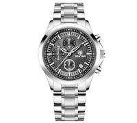 Benyar Watches Men's Analogue Quartz Chronograph Men's Watches 50 m Waterproof Luminous Date Watch Casual Business Watches Classic Elegant Gifts for Men, silver black, Bracelet