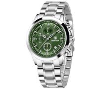 Benyar Watches Men's Analogue Quartz Chronograph Men's Watches 50 m Waterproof Luminous Date Watch Casual Business Watches Classic Elegant Gifts for Men, Silver Green, Bracelet