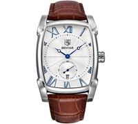 BENYAR Waterproof Classic Rectangle Case Vintage Design Watches Leather Strap Business Casual Wrist Watch for Men (White)