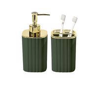 Benytro 2-Piece Bathroom Set, Soap Dispenser Toothbrush Holder, Green | Lightweight PP And ABS, Refillable Pump, Holds 2 To 3 Brushes, Countertop Organizer