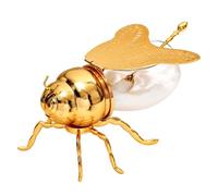 Benytro Bee Shaped Honey Jar with Spoon, Glass Condiment Container | Covered Lid, 150 Ml Capacity, 3.94 X 5.91 X 3.35 Inches, Holds Syrup Oil Sugar Or Tea Leaves, Gold Finish