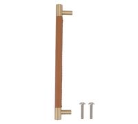 Benytro Cabinet Handle, Leather Brass Drawer Pull, 8.8in Hole Pitch, Brown | Screws Included, Easy Installation, Nordic Modern Style, For Wardrobe Cupboard Door Bag Suitcase, 25.7x3.7x1.5cm, 145g
