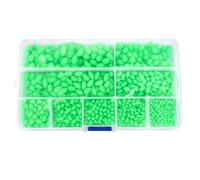 Benytro Fishing Bead Kit, 900pcs Glow Green Soft Plastic Beads | 9 Sizes 3x4 To 7x10mm, Non Slip Line Grip, Knot Protection, Saltwater And Freshwater Rigs, Compartment Box