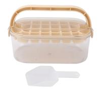 Benytro Ice Cube Tray with Storage Box, 28 Cavity Ice Mold with Lid, Beige | Bendable ABS For Easy Release, Cover Blocks Dust And Odors, Foldable Handle For Camping Picnic, For Drinks Candy Chocolate