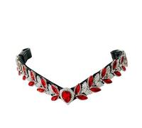 Benz Equestrian Crystal Drop V-Shape Browband for Horse 15" in Deep Red Bling Silver (Medium , Black Leather)