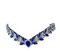 Benz Equestrian Crystal Drop V-Shape Browband for Horse 16" in Sapphire Blue and Silver (Large , Black Leather)
