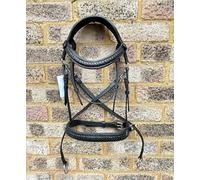 BENZ EQUESTRIAN Leather Horse Bridle Braided Bitless with Padded Comfort Cutback Headpiece Training English Bridle for Riding (Full Horse and Reins, Black)