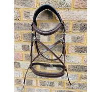 BENZ EQUESTRIAN Leather Horse Bridle Braided Bitless with Padded Comfort Cutback Headpiece Training English Bridle for Riding (Full Horse and Reins, Brown)