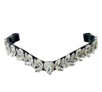 Benz Equestrian V-Shaped Dressage Browband 16" for Horse with Silver Clear Crystal Drops ( Large , Brown Leather)