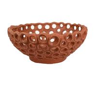 Benzara Nian Decorative Bowl, Earthy Brown Ceramic, Perforated Holes, 13 Inch