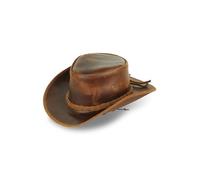 BenzHawk Genuine Leather Cowboy Hat, Shapeable Western Outback Hat with Adjustable Chin Strap, Sun Protection for Men & Women, Brown, L