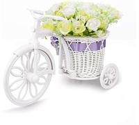 Benzisun Takefuns Artificial Flower Pot Antique Bike Flower Pot with Basket for Home Wedding Decor, Plastic, Green/White, Small