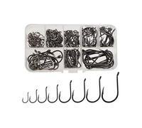 Beoccudo Freshwater Saltwater Large Size Fishing Hooks Set, Worm Soft Bait Offset Jig Fishhooks, Size 22 20 18 16 14 12 10 6