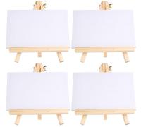 BEOIUCZZY Table Easel Wooden Canvas Stand Set, 4 x Mini Canvas with Easel, 15 x 20 cm Canvas & 18 x 24 cm Easel, Wooden Stand, Tripod for Drawing, Party Decoration