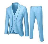 Beokeuioe 3-Piece Suits Modern Suit Men's Slim Fit Men's Suit 3-Piece Jacket Trousers Vest for Business Festive Wedding Suit Set Classic Suits for Men Formal Tuxedo, blue, XXL