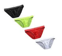 Beokeuioe 4 Pieces Underwear for Men Soft Men's Briefs Breathable Underwear Panties Underwear Striped Underwear Ice Seamless Silk Underwear, 2-White+Red+Black+Green, XL
