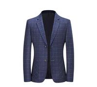 Beokeuioe Business Blazer Jacket Men's Slim Fit Suit Jacket 2 Buttons Jacket for Wedding Leisure Checked Suits Tops Classic Tuxedo Jacket for Men Office Jacket, A Blue, L