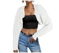 Beokeuioe Cardigan Loose Bolero Women's Cardigan Chunky Boleros Short Knitted Jumper Long Sleeve Oversize Crop Tops Y2K Shrug Blazer Summer Winter Sweater Cropped Knitted Cardigan, White, M