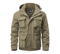Beokeuioe Cargo Jacket Military Outdoor Jacket Windproof Field Jacket with Many Pockets Transition Jacket Men's Stand-Up Collar Trucker Jacket Removable Sleeves Work Jacket Cotton Aviator Jacket, A