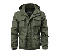 Beokeuioe Cargo Jacket Military Outdoor Jacket Windproof Field Jacket with Many Pockets Transition Jacket Men's Stand-Up Collar Trucker Jacket Removable Sleeves Work Jacket Cotton Aviator Jacket, Army