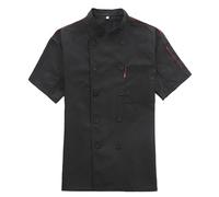 Beokeuioe Chef's Jacket for Men and Women, Work Shirt, Short Sleeve Shirts, Work Wear, Unisex Hospitality Uniform, Uniform Costume for Catering Caterers and Culinary Professionals, black, XL