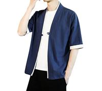 Beokeuioe Chinese Tangzhuang China Costume Men's Shirts - Martial Arts Kung Fu Tai Chi Wushu Outfit Uniform Short Sleeve Outerwear Jacket Summer Clothing for Men, A2 Marine, L