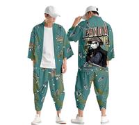 Beokeuioe Classic Chinese Costumes for Cosplay Ninja Samurai Men Women Haori Jacket Traditional Japanese Kimono Trousers Yukata Happi Coat 3/4 Length Leisure Suit Two Piece, Green, XXL