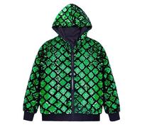 Beokeuioe Colourful Shiny Sweatshirt Hooded Long Sleeve Metallic Zip Jacket Men's Metallic Nightclub Jacket Sequins Disco Jacket Holographic Hooded Thin Transition Jacket, A Dark Green, 3XL