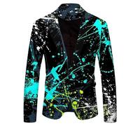 Beokeuioe Colourful Suit Jacket Regular Fit Jacket Men's Party Men's Suits Rainbow Funky Suit Coloured Blazer Jacket Men's with Buttons Tuxedo Jacket Men Leisure, A Black, XL