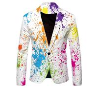 Beokeuioe Colourful Suit Jacket Regular Fit Jacket Men's Party Men's Suits Rainbow Funky Suit Coloured Blazer Jacket Men's with Buttons Tuxedo Jacket Men Leisure, White, S